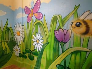 graffiti bee and daisies