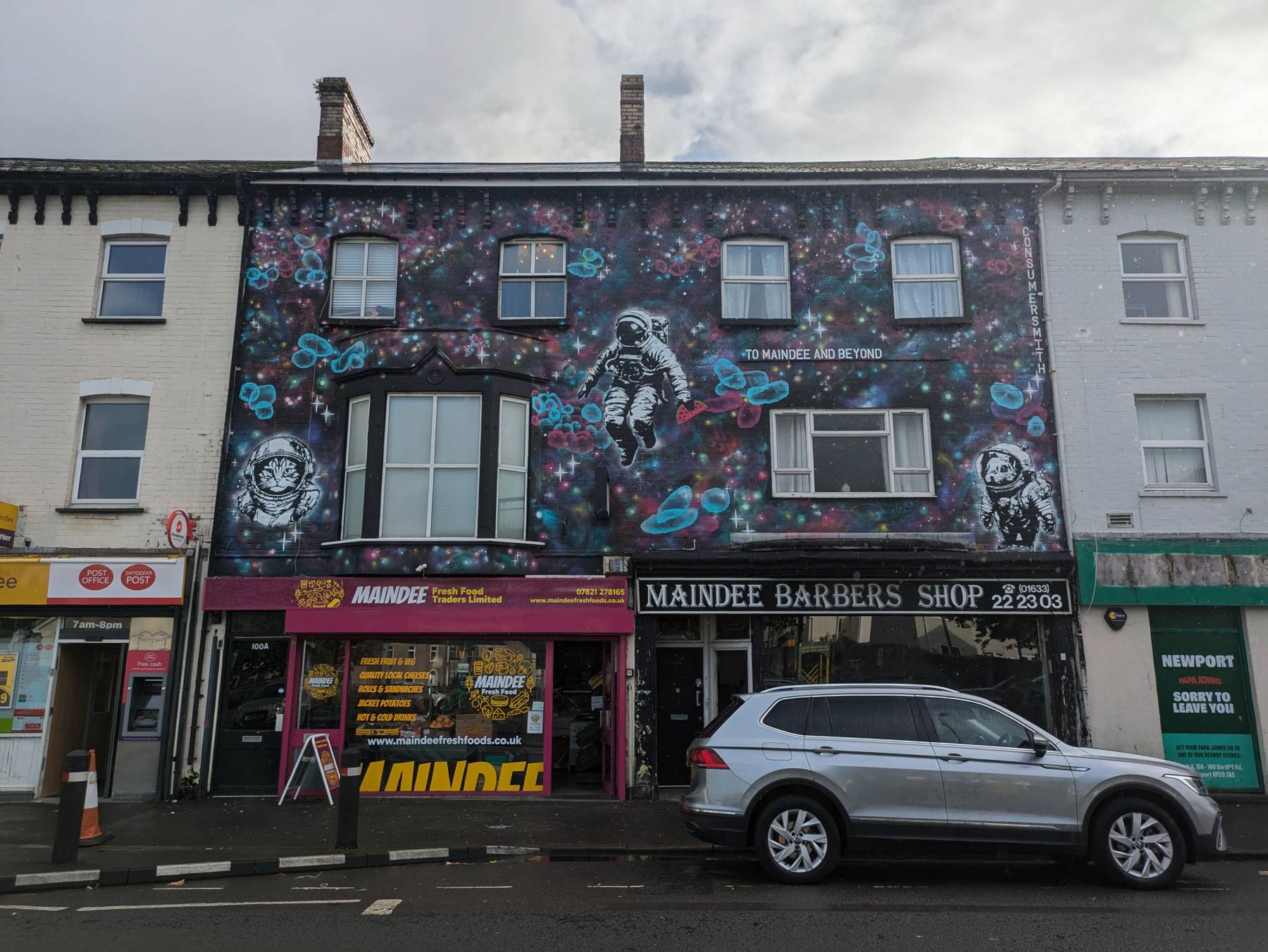 ConsumerSmith astronaut mural on Maindee Fresh Foods, Chepstow Road, created for Full Colour Maindee